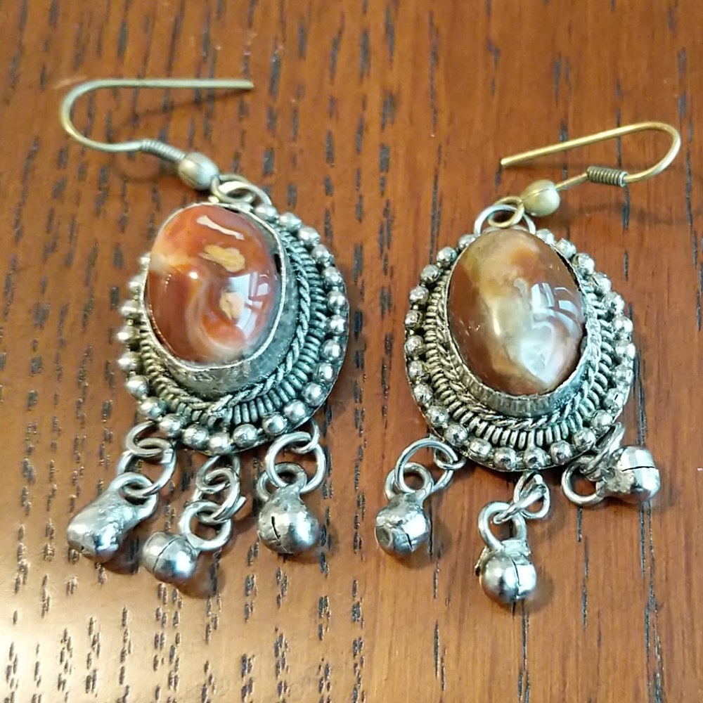 Silver and stone earrings
